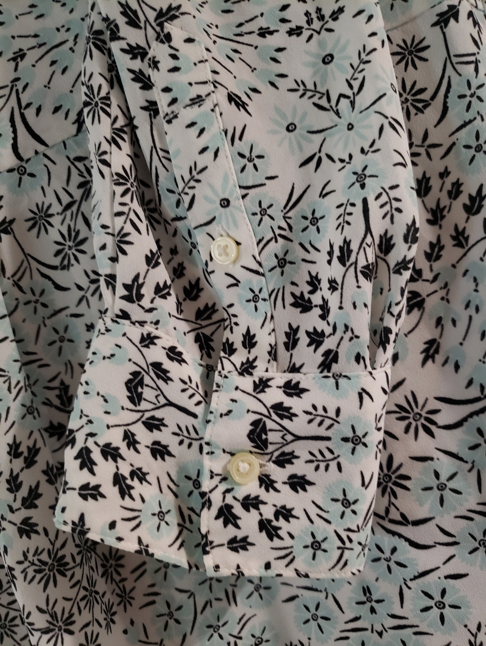 Banana Republic Off-White Button-Down Shirt with Black/Light Blue Floral Print - Picture 3 of 5